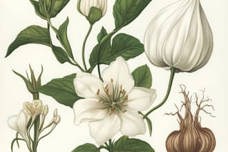 draw botanical illustrations of flowers, plants and fruits