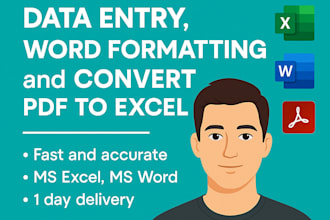 do excel data entry, PDF to word or excel conversion, and calculations