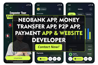 develop neobank app money transfer app p2p app payment app wallet app loan app