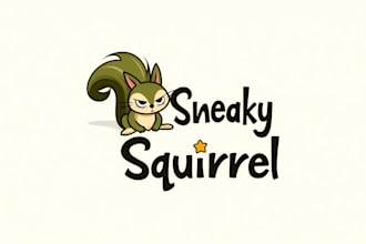 design outstanding sneaky squirrel mascot logo with unlimited revision
