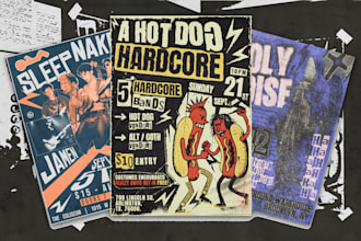 design grunge and raw gig posters for bands and events