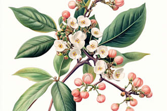 draw botanical illustrations of flowers, plants and fruits