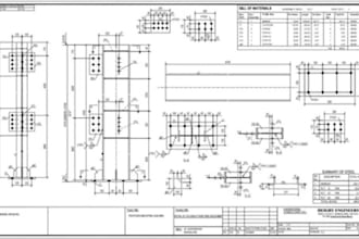 do steel structure fabrication drawings in autocad with detailed material list