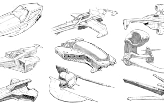 draw 2d or 3d spaceship concept art or design a starship or scifi vehicle