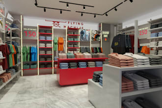renew 3d retail shop interior, clothing store, cgi render, interior layout setup