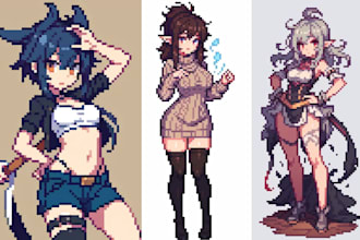 do 8bit 16 bit pixel character sprite sheet nsfw rpg retro style 2d animated gif