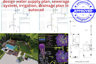 design water supply plan, sewerage system, irrigation, drainage plan in autocad