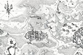 fantasy map illustration, dnd map tolkien board game vector cartography rpg map
