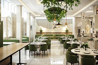 do stunning, realistic 3d commercial, cafe shop, office house interior design