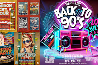 design retro flyer disco vintage flyer 80s 90s style flyer neon club party flyer
