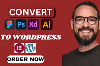 convert sketch html, xd, figma, PSD to wordpress with elementor pro