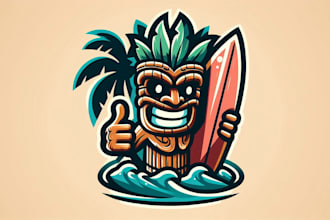 design amazing tiki surfer logo with free source file