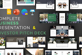 design investor pitch deck, business powerpoint presentation and google slides