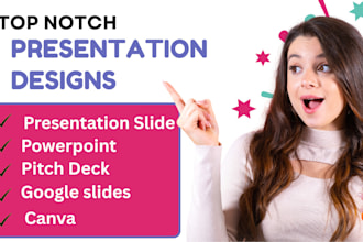 design and redesign pitch deck, google slides and powerpoint presentation, canva