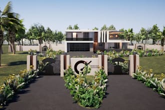 render 3d mediterranean mansion,pathway garden,tropical villa,cgi interior scene