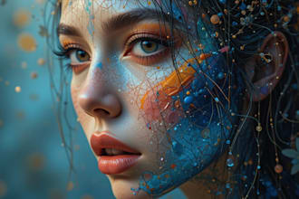 draw oil painting pop art in abstract style from photos