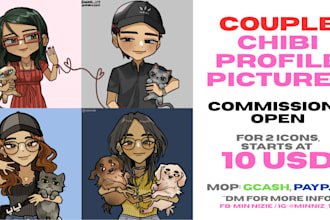 draw a matching couple profile pictures in chibi art