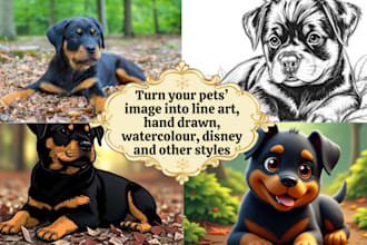 draw your dog or cat photo in to line art, pet portrait, pet drawing