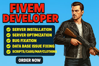 develop a custom fivem qbcore server with scripts, cars, and jobs