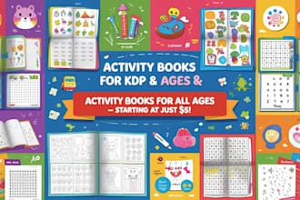 create kids coloring book cover and activity book interior KDP