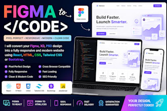 convert figma design into responsive react, HTML, bootstrap or tailwind website