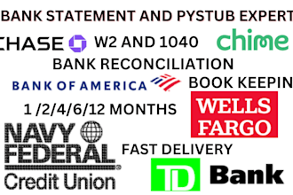 do bank statement reconciliation, paystubs and bookkeeping
