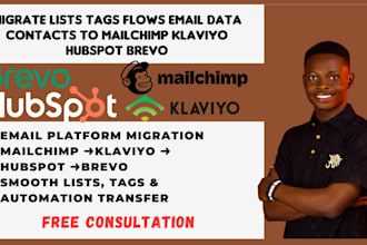 migrate lists tags flows email data contacts to mailchimp klaviyo hubspot brevo