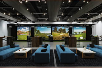 renovate golf simulator showroom,car care centre 370km,gaming arena,8k rendering