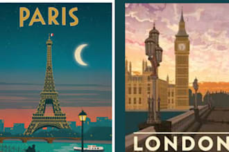design vintage travel poster wedding invitation art deco poster music poster