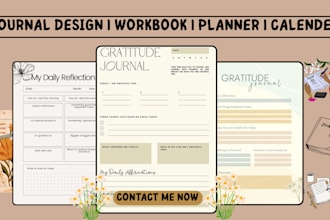 design custom planner, calender, journal, tracker and low content book for kdp
