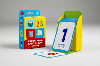 design card game kid educational flashcards match cards deck box mockup template
