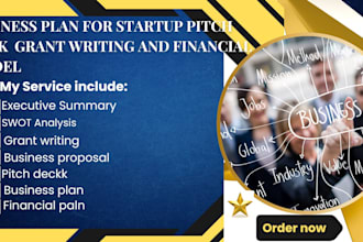 write business plan startup, pitch deck, grant application and financial model