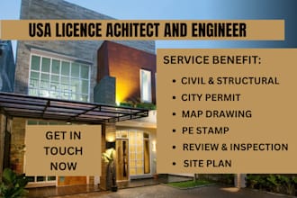 do pe stamp, licensed architect, USA stamp, floor plan, mep and cost estimation