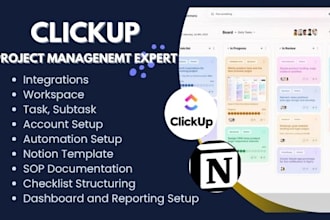 setup clickup workflows, automation project management notion template dashboard