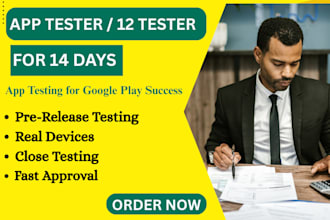 provide app tester 12 or 20 tester for google play closed testing for 14 days