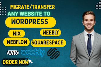 migrate, transfer and clone wix, squarespace, shopify store to wordpress website