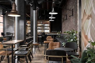 3d restaurant, coffee shop, cozy café, lounge,wine room,hotel design and rending
