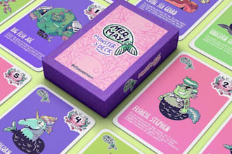 design card game, board game, flash cards, card box, card box mockup, rule book