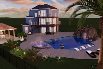 design a custom 3d luxury pool and outdoor living space