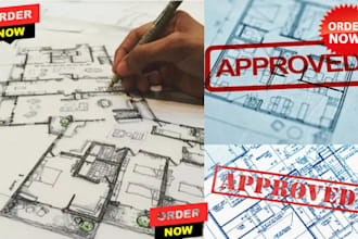 design US architecture floor plan, pe stamp city permit, review map drawing