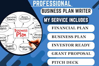 write your business plan, pitch deck for startup  investor with grant