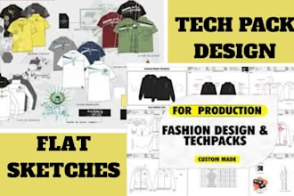 design factory ready fashion tech pack flat sketches and clothing cad
