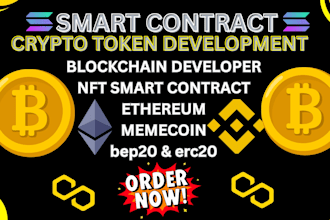 be your blockchain developer, erc20,bep20 and nft smart contract binance, solana