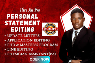 edit personal statement for MD phd, aacom, usa resident, dental school