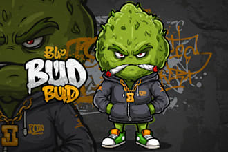 design custom cartoon cannabis mascot logo and mylar bag designs