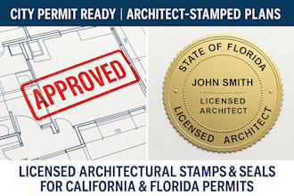 provide licensed architectural california stamp florida seal for city permit