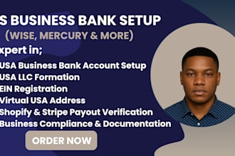 setup USA business bank, wise, payoneer,stripe, mercury and address for llc
