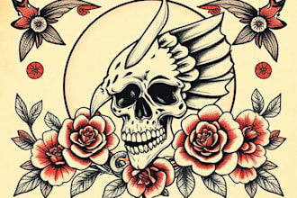 create any design in old school tattoo style