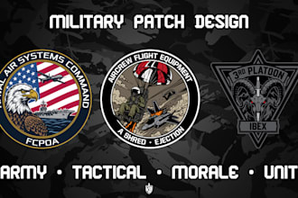 design a professional military patch, army logo, tactical badge or morale patch
