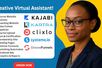 build kajabi kartra ghl systemeio course website and funnel membership site VA